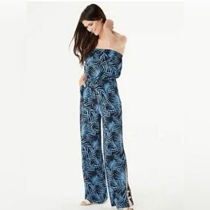 G.I.L.I. Navy Blue Fern Petite Jetsetter Strapless Jumpsuit Size XSP